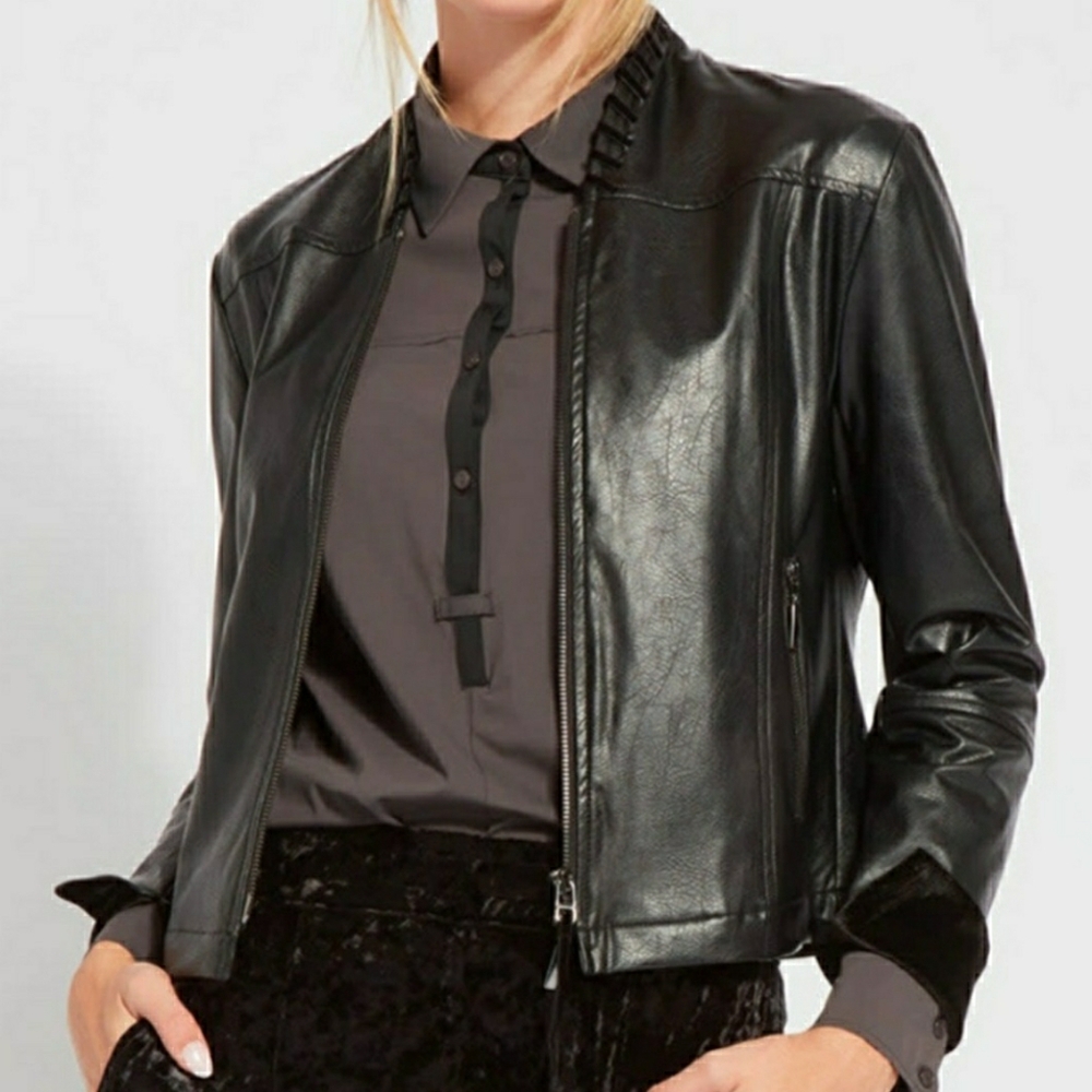 Lysse Eliza Black Faux Leather Zip Up Jacket